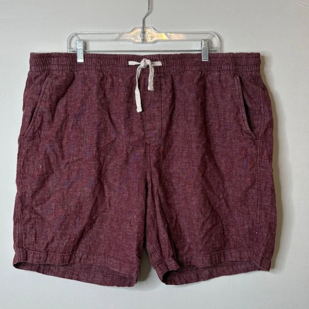 Old Navy Mens XXL Shorts Linen Cotton Blend Maroon Burgundy Coastal Beach Casual